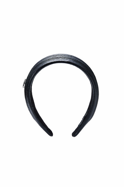 Nana Jacqueline Black Leather Headband with Crystal Detail Black