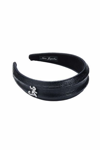 Nana Jacqueline Black Leather Headband with Crystal Detail Black