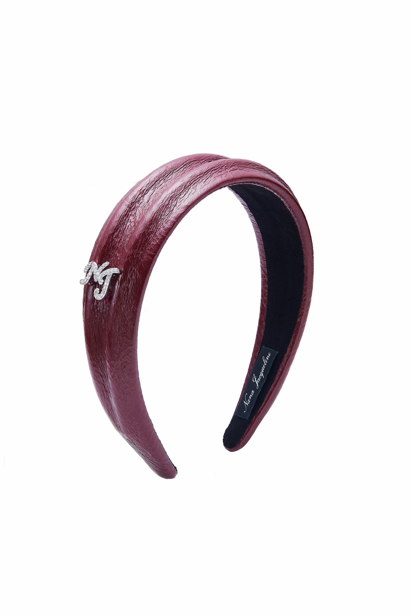 Nana Jacqueline Wine Red Leather Headband with Crystal Detail Wine Red