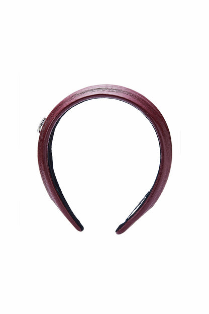 Nana Jacqueline Wine Red Leather Headband with Crystal Detail Wine Red