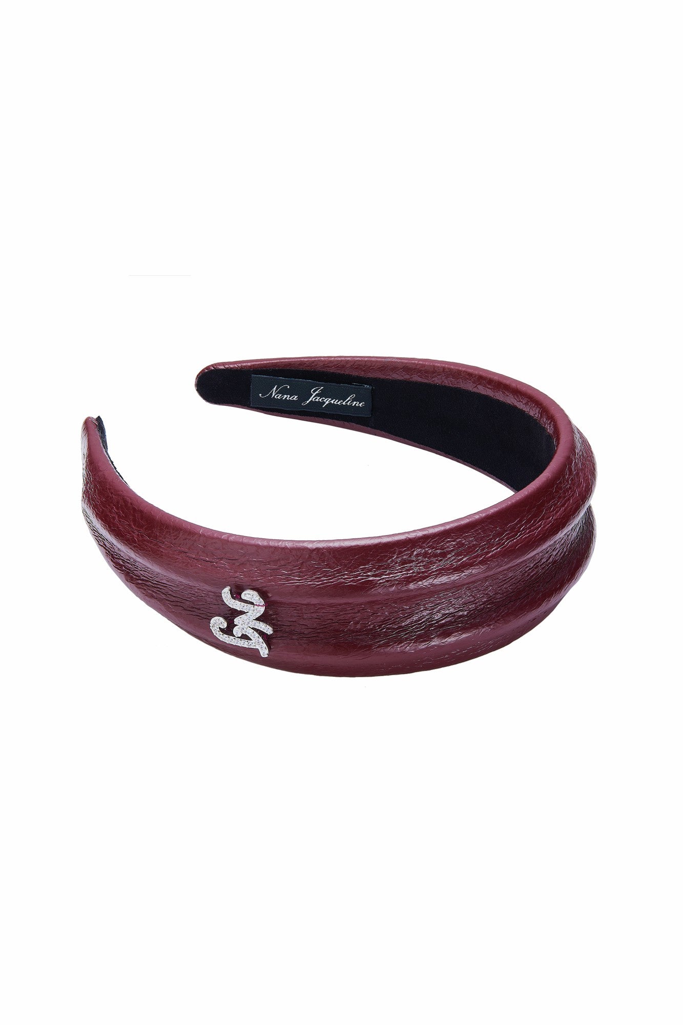 Nana Jacqueline Wine Red Leather Headband with Crystal Detail Wine Red
