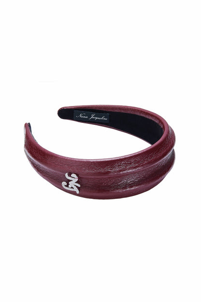 Nana Jacqueline Wine Red Leather Headband with Crystal Detail Wine Red
