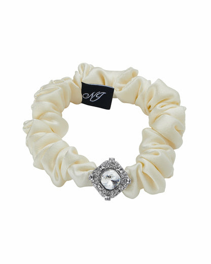 Nana Jacqueline Helene Crystal-Detail Silk Noir Scrunchie Set: Silk Scrunchie Set for Party Hairstyles White/Red/Black