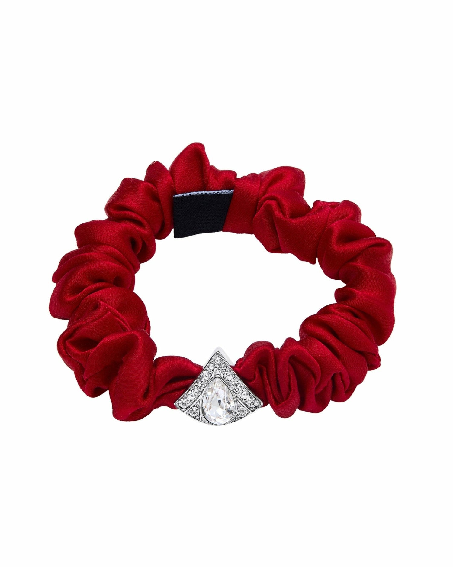 Nana Jacqueline Helene Crystal-Detail Silk Noir Scrunchie Set: Silk Scrunchie Set for Party Hairstyles White/Red/Black