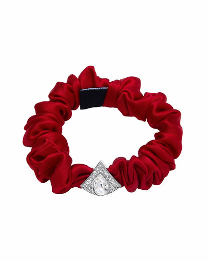 Nana Jacqueline Helene Crystal-Detail Silk Noir Scrunchie Set: Silk Scrunchie Set for Party Hairstyles White/Red/Black