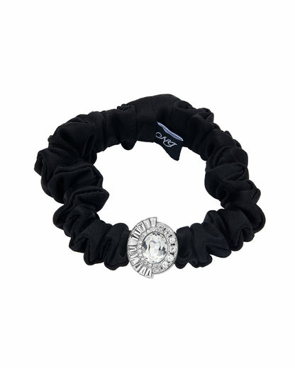Nana Jacqueline Helene Crystal-Detail Silk Noir Scrunchie Set: Silk Scrunchie Set for Party Hairstyles White/Red/Black