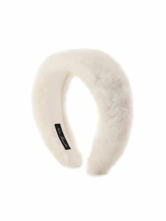Nana Jacqueline Melanie Fur Headband: White Headband for Winter Party White