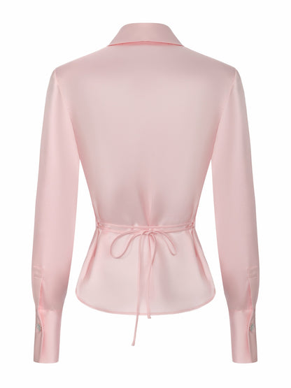 Nana Jacqueline Eva Tie-Back Satin Pink Shirt Pink