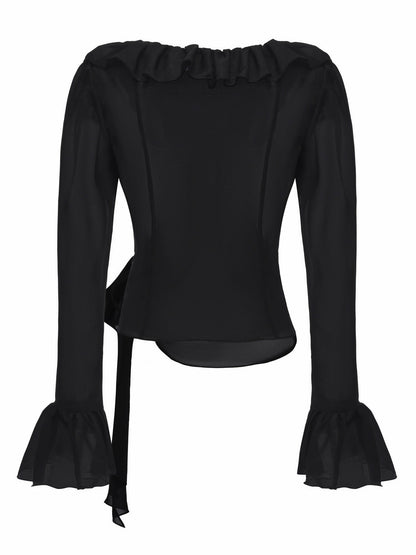 Nana Jacqueline Charlotte Ruffle V-Neck Black Wrap Top Black