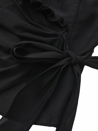 Nana Jacqueline Charlotte Ruffle V-Neck Black Wrap Top Black