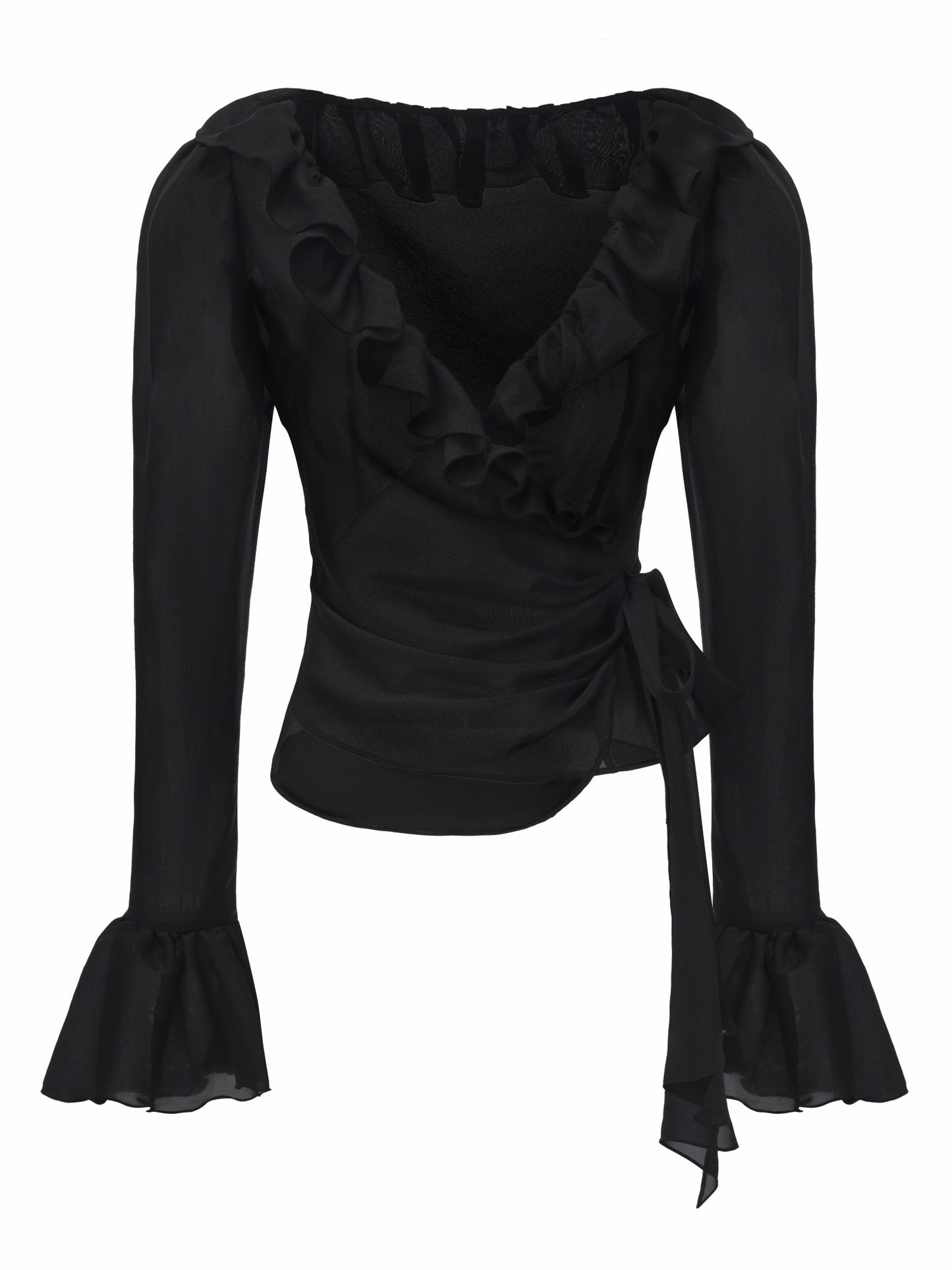 Nana Jacqueline Charlotte Ruffle V-Neck Black Wrap Top Black