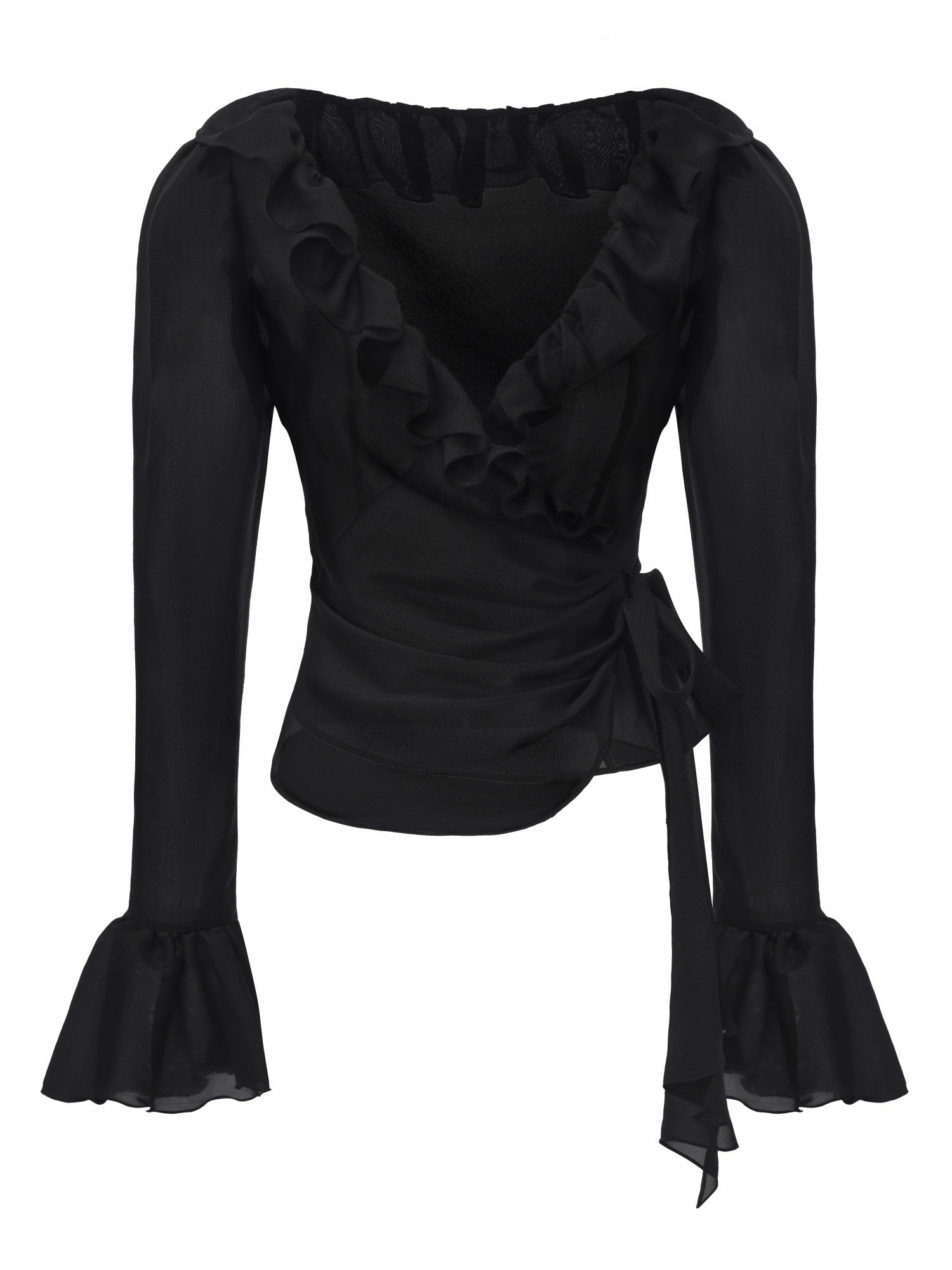 Nana Jacqueline Charlotte Ruffle V-Neck Black Wrap Top Black