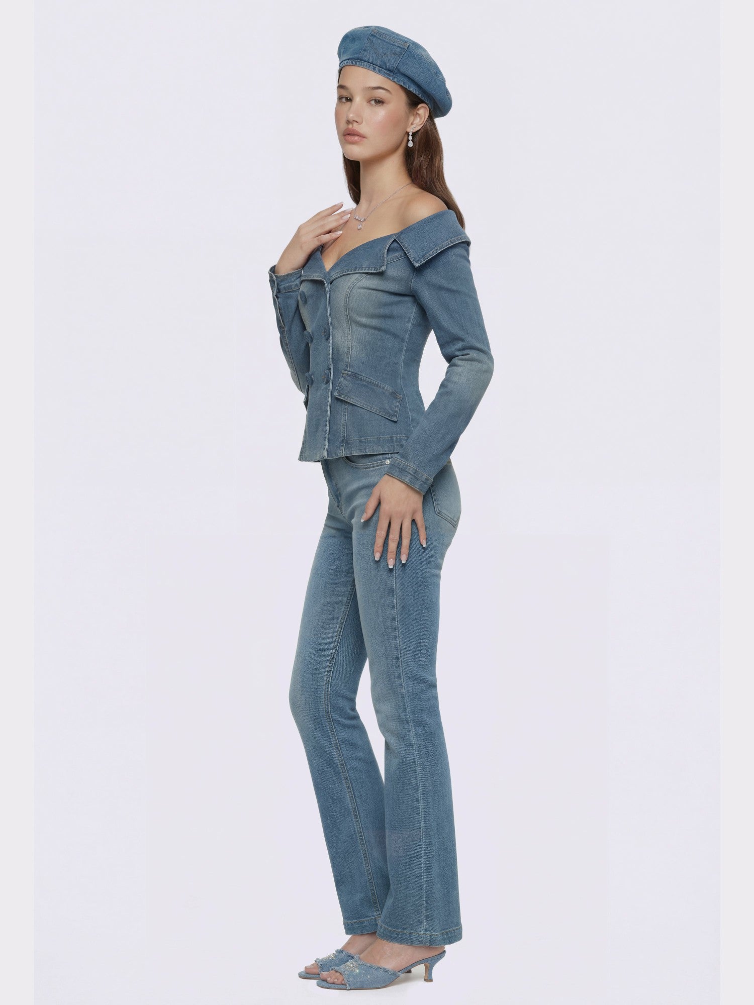 Nana Jacqueline Light Blue Denim Double-Breasted Tailored Top Light Blue
