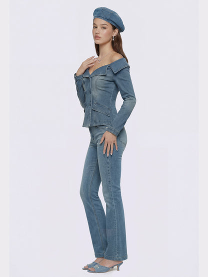 Nana Jacqueline Light Blue Denim Double-Breasted Tailored Top Light Blue