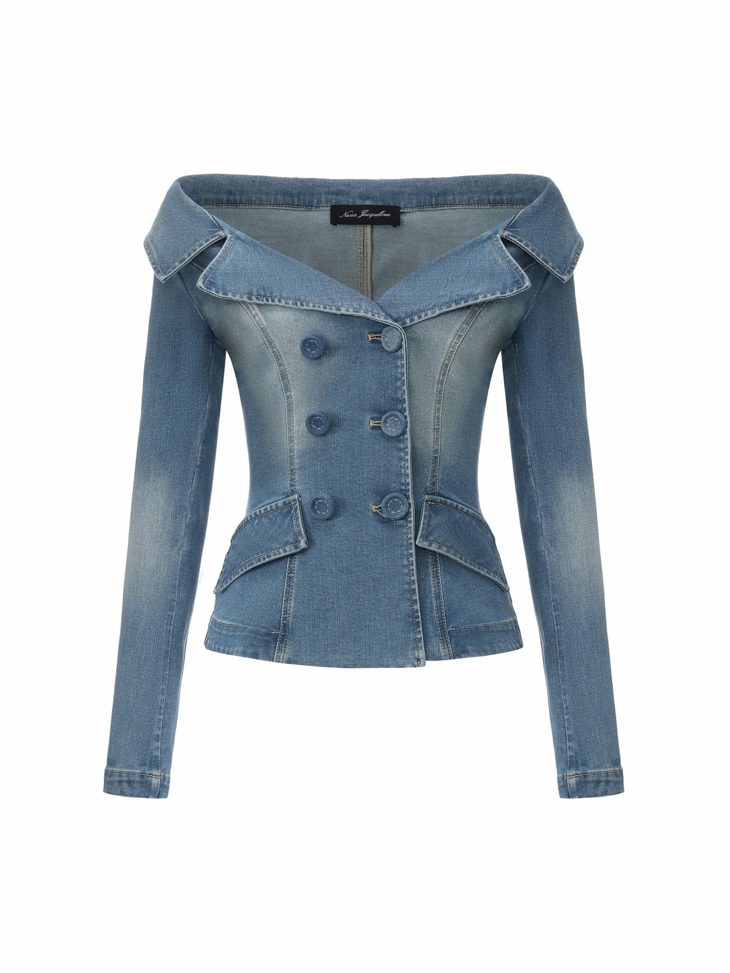 Nana Jacqueline Light Blue Denim Double-Breasted Tailored Top Light Blue