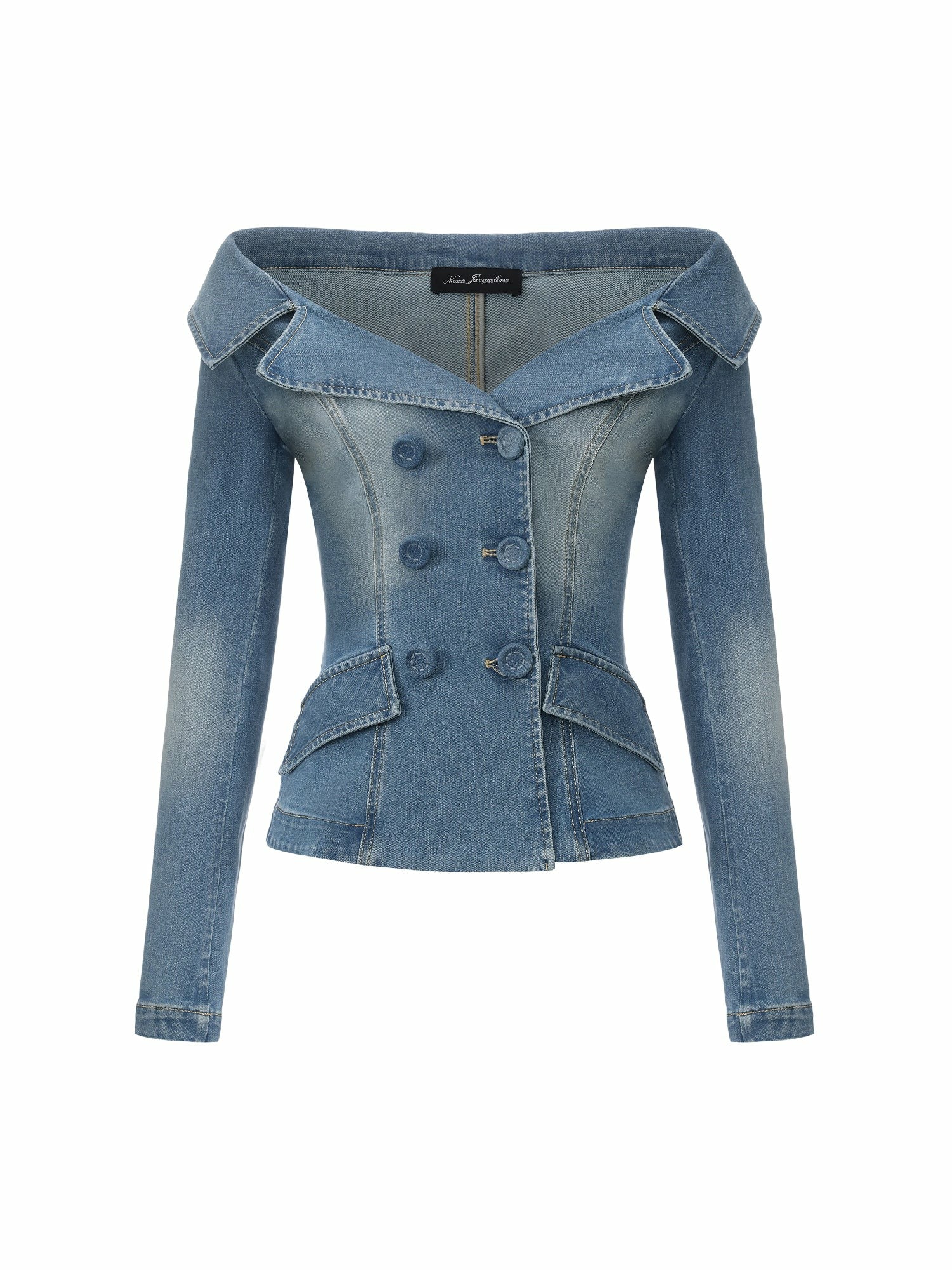 Nana Jacqueline Light Blue Denim Double-Breasted Tailored Top Light Blue