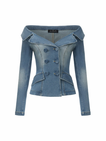 Nana Jacqueline Light Blue Denim Double-Breasted Tailored Top Light Blue