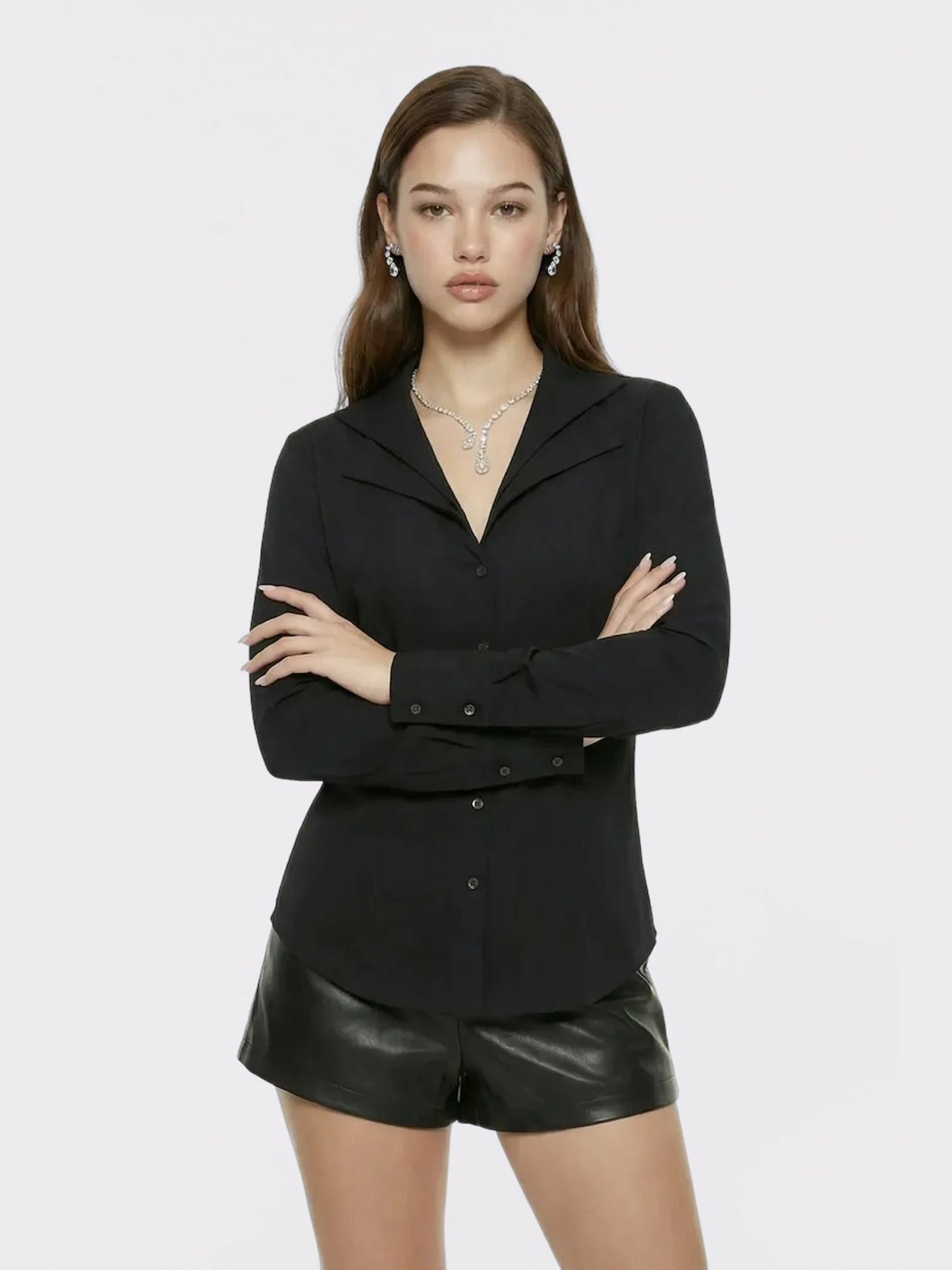 Nana Jacqueline Black Tailored Long Sleeve Button-Down Shirt Black