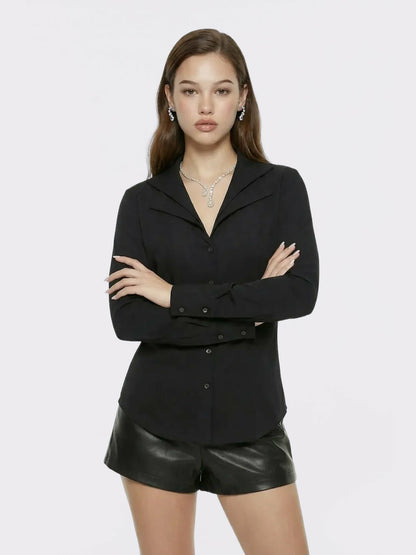 Nana Jacqueline Black Tailored Long Sleeve Button-Down Shirt Black