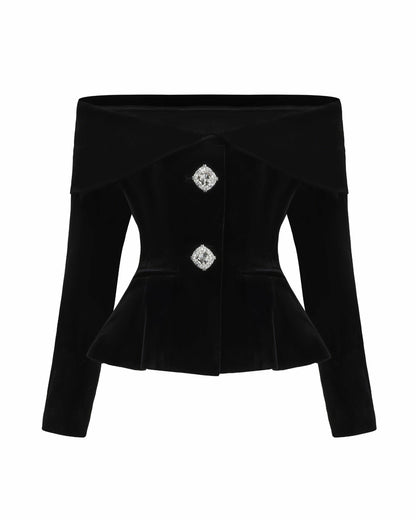 Nana Jacqueline Blaire Velvet Top: Black Velvet Top for Cocktail Party Black