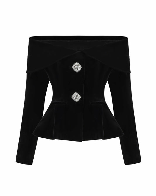 Nana Jacqueline Blaire Velvet Top: Black Velvet Top for Cocktail Party Black