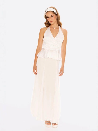 Nana Jacqueline Julisa Top: White Satin Top for Engagement Party White