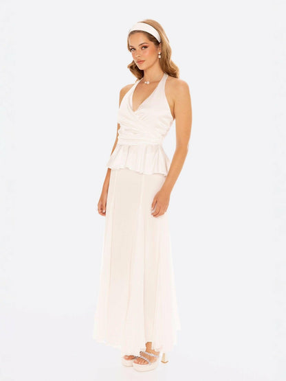 Nana Jacqueline Julisa Top: White Satin Top for Engagement Party White