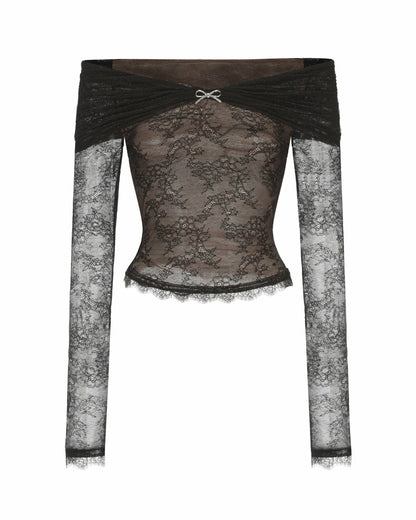 Nana Jacqueline Evelina Top: Black Lace Top for Date Night Black