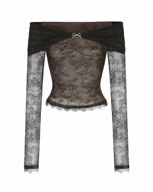 Nana Jacqueline Evelina Top: Black Lace Top for Date Night Black