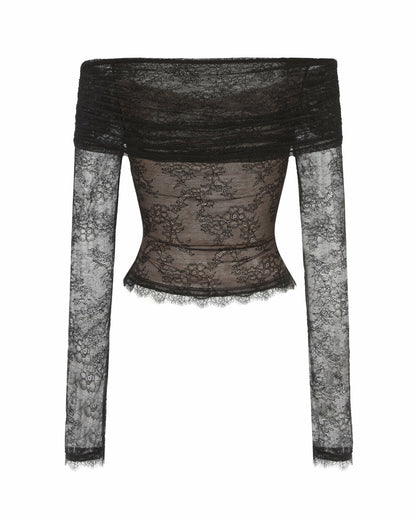 Nana Jacqueline Evelina Top: Black Lace Top for Date Night Black