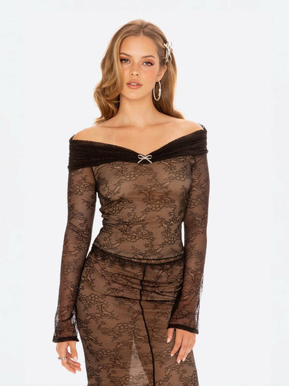 Nana Jacqueline Evelina Top: Black Lace Top for Date Night Black