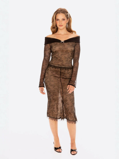 Nana Jacqueline Evelina Top: Black Lace Top for Date Night Black
