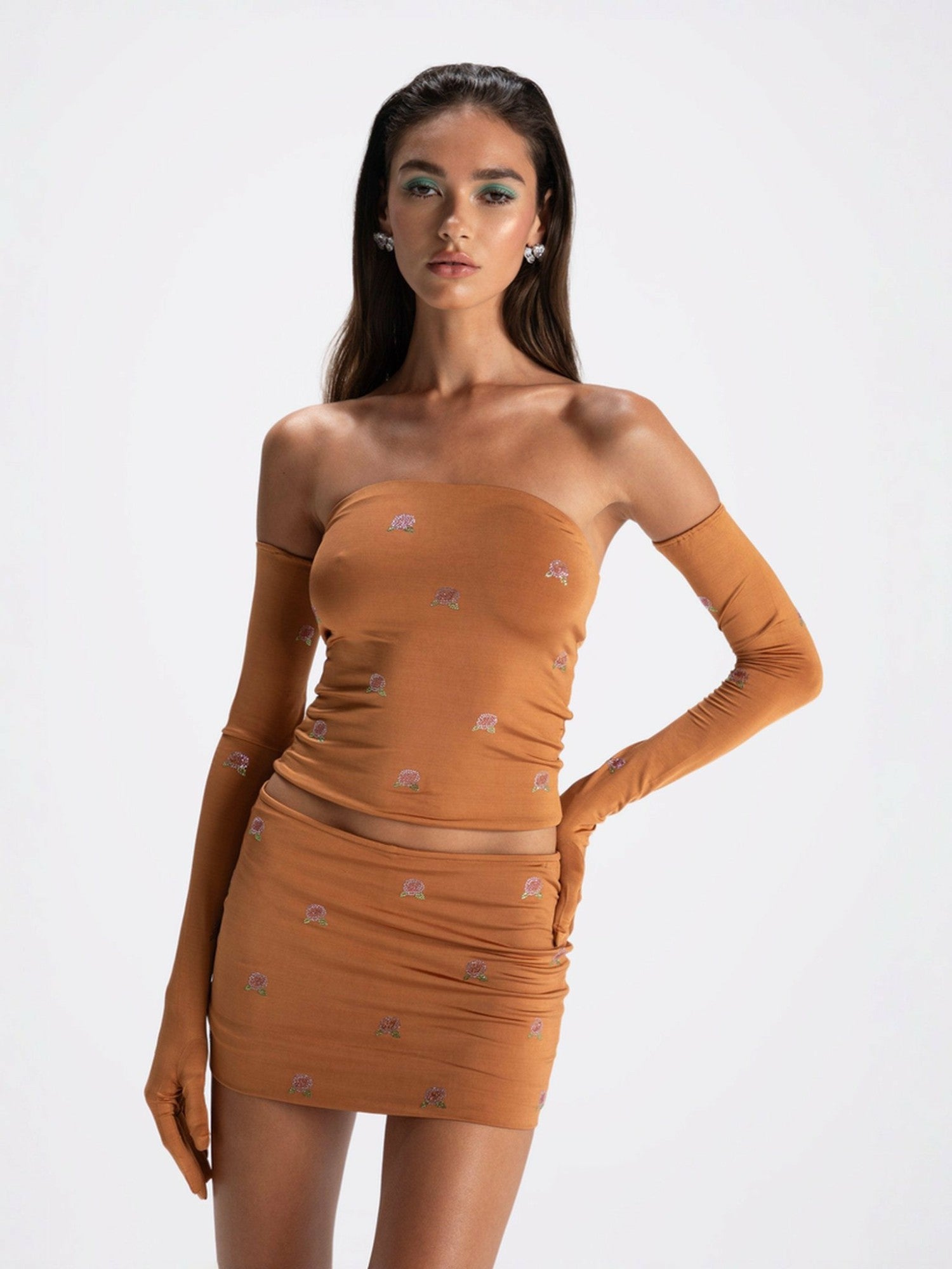 Nana Jacqueline Rosana Embroidered Top: Brown Top for Date Night Brown
