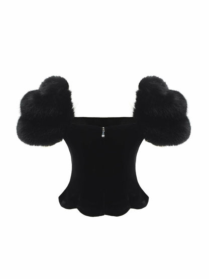 Nana Jacqueline Alicia Velvet Top: Black Velvet Top for Cocktail Party Black