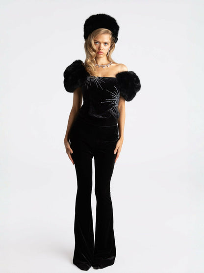 Nana Jacqueline Alicia Velvet Top: Black Velvet Top for Cocktail Party Black