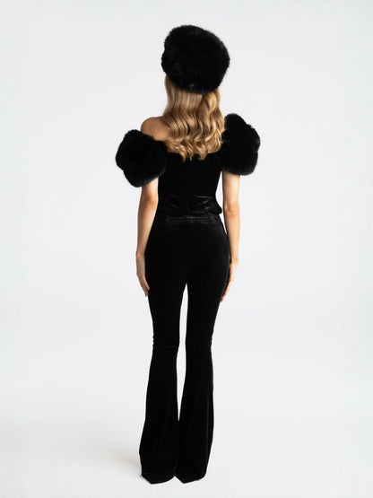 Nana Jacqueline Alicia Velvet Top: Black Velvet Top for Cocktail Party Black