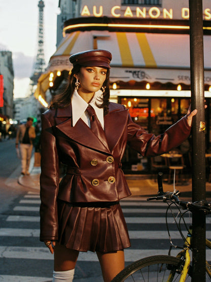 Nana Jacqueline Mirabel Faux Leather Jacket: Brown Jacket for Date Night Brown
