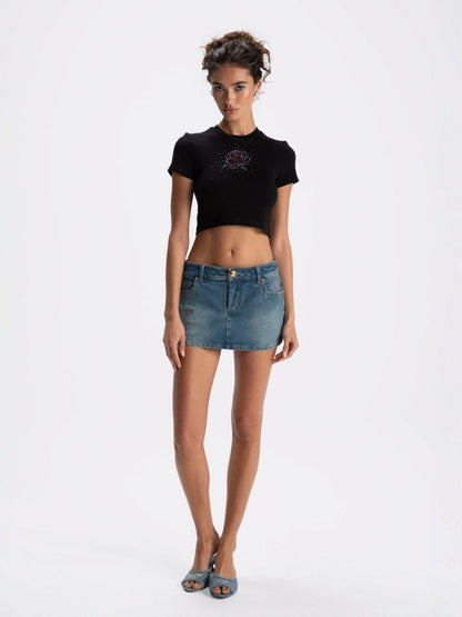 Nana Jacqueline Elle Baby Tee: Black Baby Tee for Casual Luxury Daytime Outfit Black