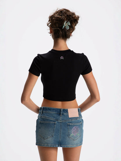 Nana Jacqueline Elle Baby Tee: Black Baby Tee for Casual Luxury Daytime Outfit Black