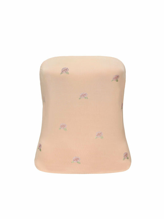 Nana Jacqueline Rosana Embroidered Top: Tan Top for Brunch Tan