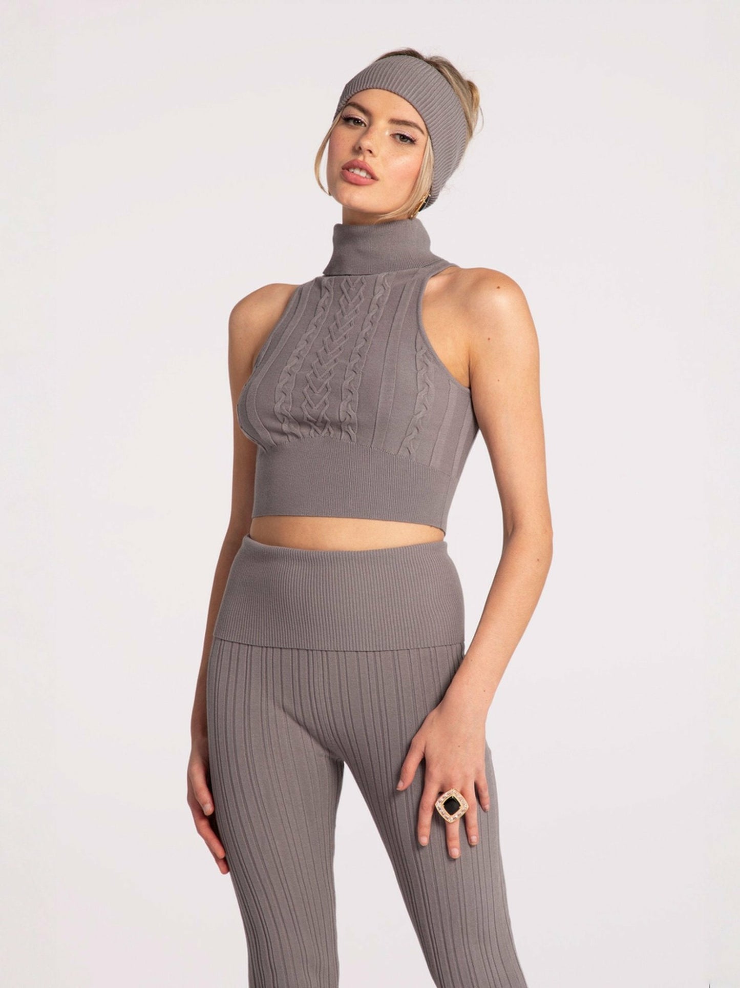 Nana Jacqueline Morgan Top: Grey Knit Top for Brunch Grey