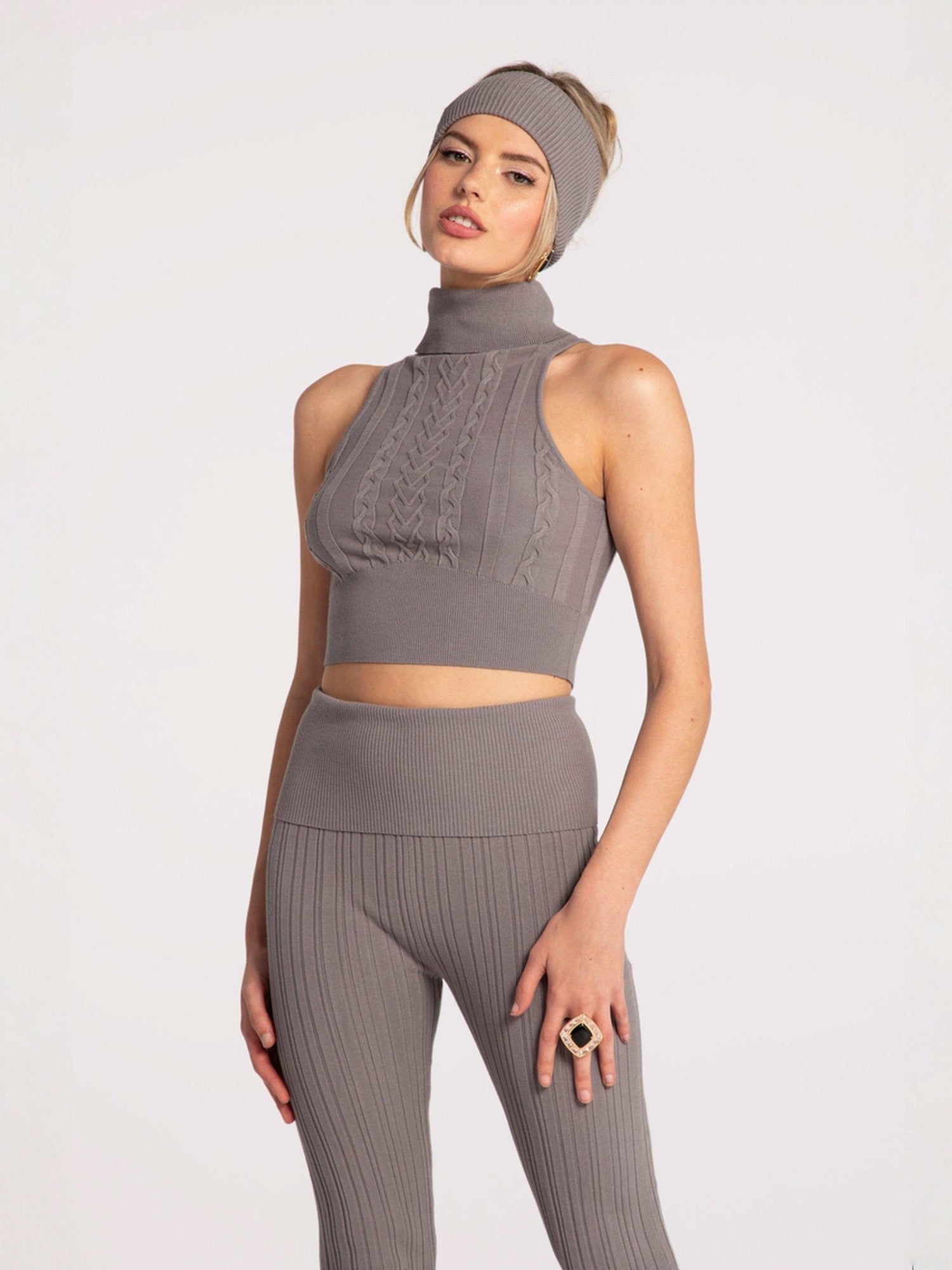 Nana Jacqueline Morgan Top: Grey Knit Top for Brunch Grey