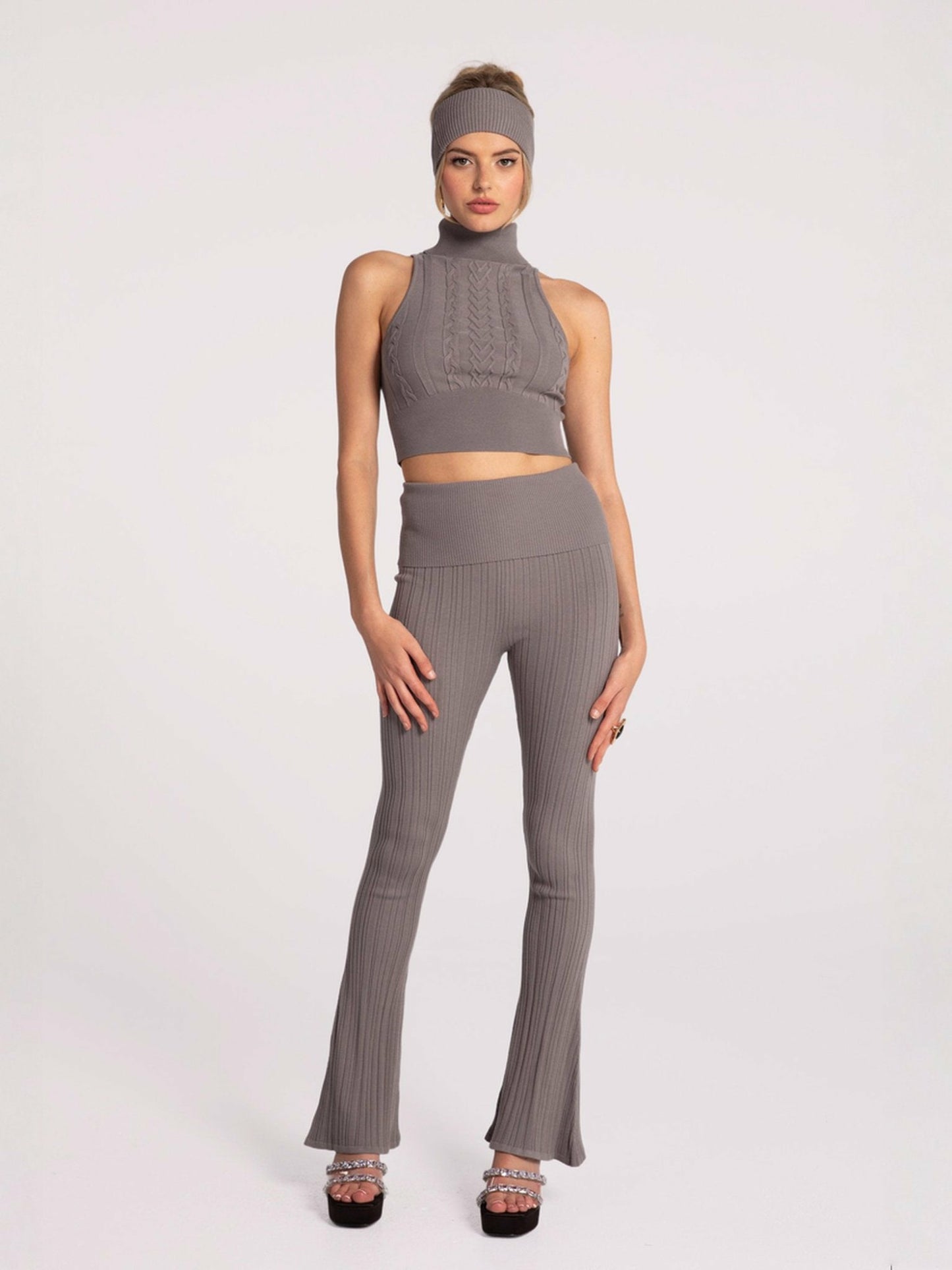Nana Jacqueline Morgan Top: Grey Knit Top for Brunch Grey