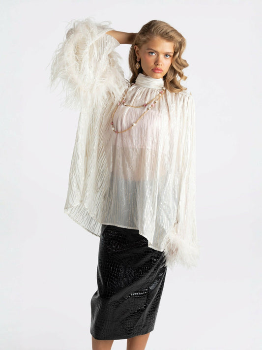 Nana Jacqueline Keira Feather Top: White Top for Bachelorette Party White