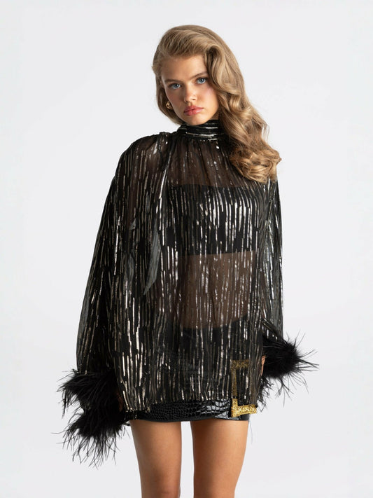 Nana Jacqueline Keira Feather Top: Black Top for Girls' Night Out Black
