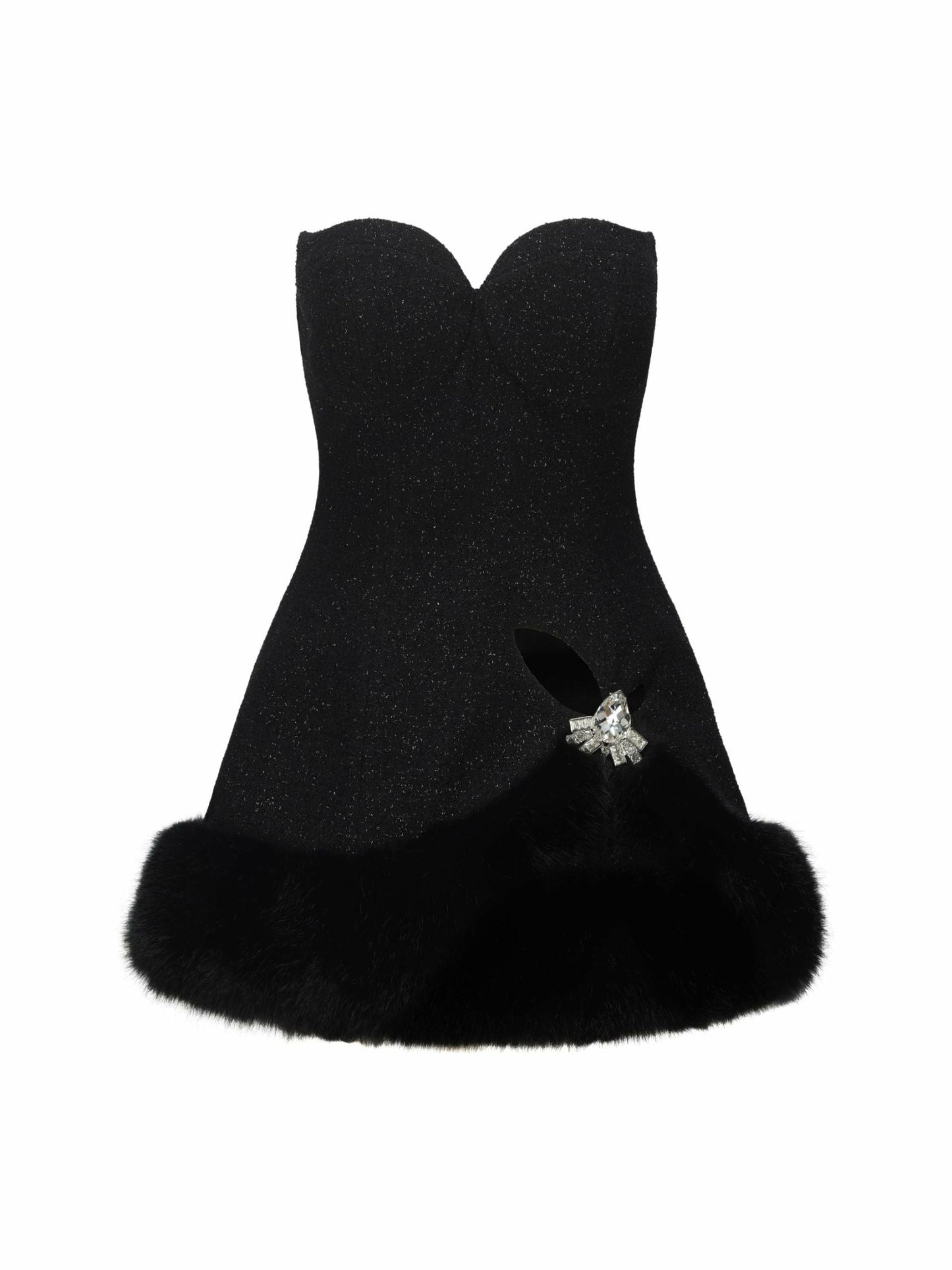 Nana Jacqueline Alexandra Fur Top: Black Mini Dress for Cocktail Party Black