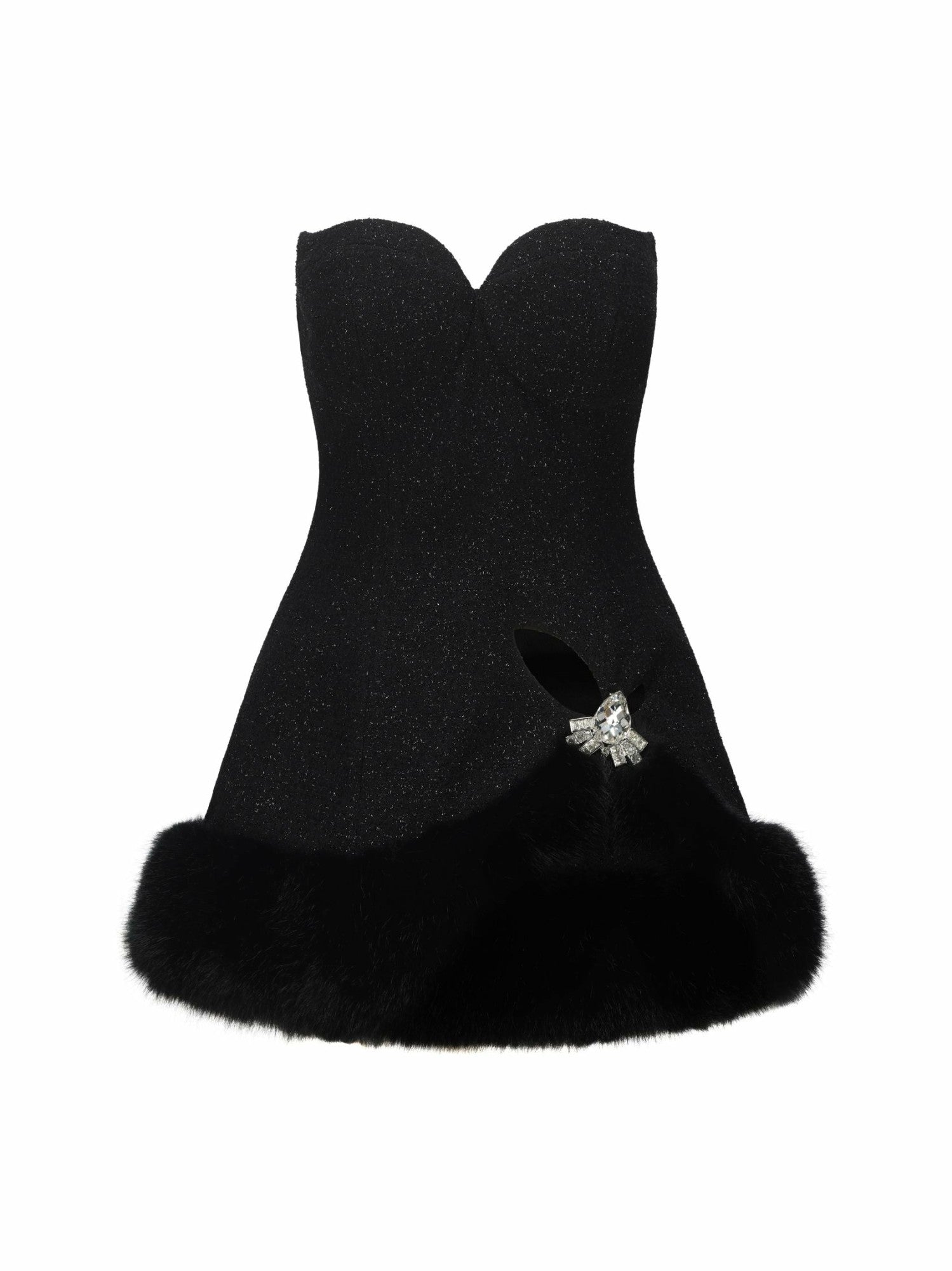 Nana Jacqueline Alexandra Fur Top: Black Mini Dress for Cocktail Party Black