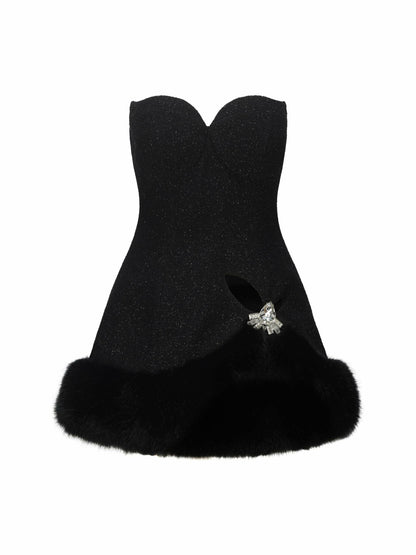 Nana Jacqueline Alexandra Fur Top: Black Mini Dress for Cocktail Party Black