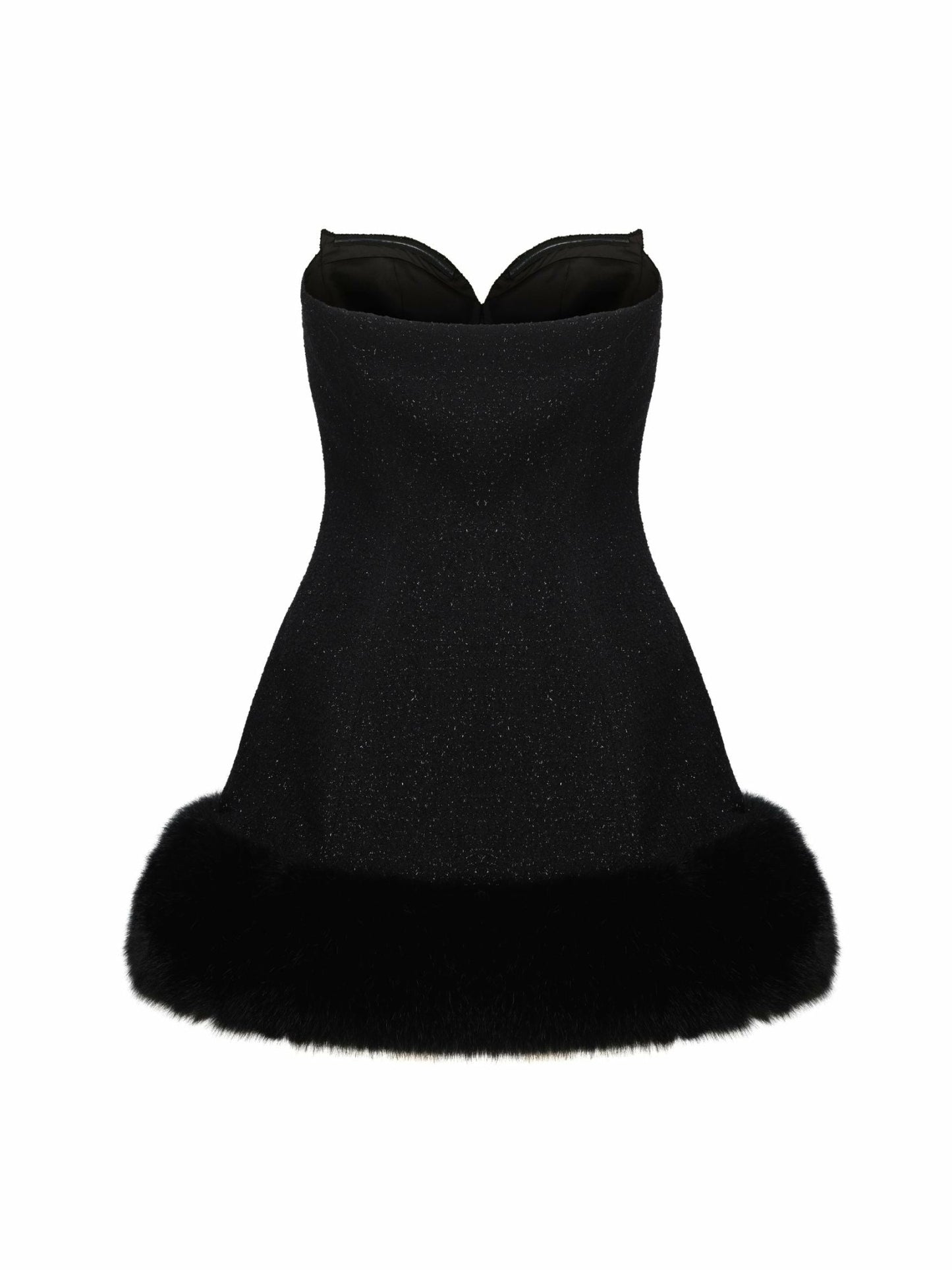 Nana Jacqueline Alexandra Fur Top: Black Mini Dress for Cocktail Party Black