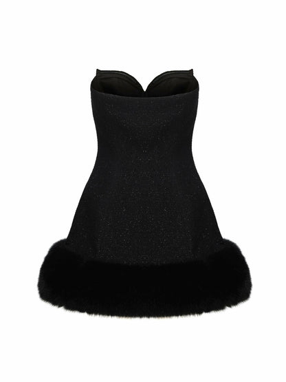 Nana Jacqueline Alexandra Fur Top: Black Mini Dress for Cocktail Party Black